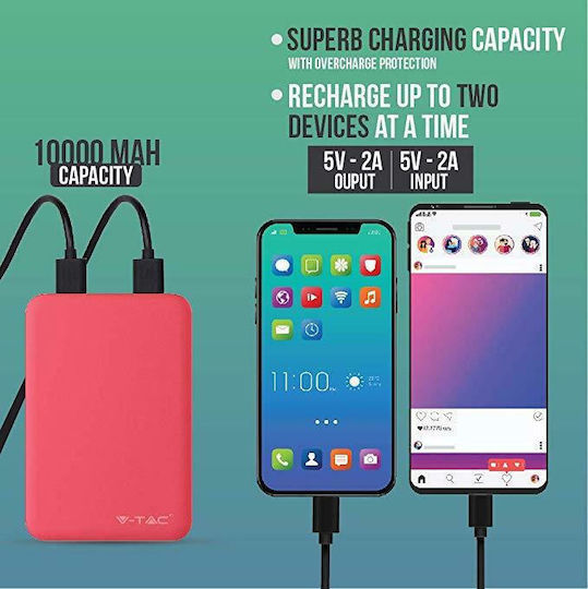 V-TAC VT-3503 Power Bank 5000mAh с 2 USB-A порта Червен