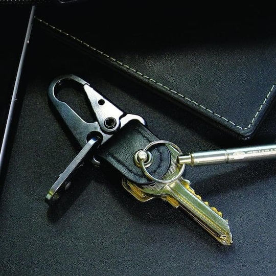 True Utility Keybiner Multitool Schlüsselanhänger Schwarz in Lederhülle