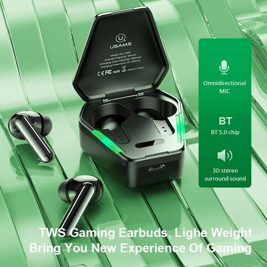 Usams JY01 In-ear Bluetooth Handsfree Ακουστικά με Αντοχή στον Ιδρώτα και Θήκη Φόρτισης Μαύρα