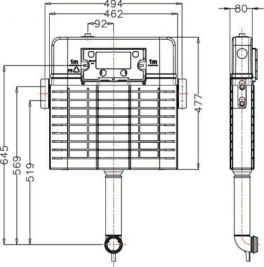 Japar Promicro Built-in Plastic Rectangular Toilet Flush Tank