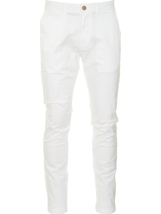 Pantaloni Bărbați Chino Elastic Slim Fit Alb