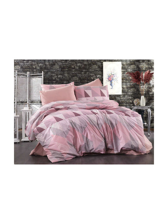 Dimcol Geometrical Față de Pernă Flanel cu plic de acoperire 331 Roz - Somon 50x70cm.