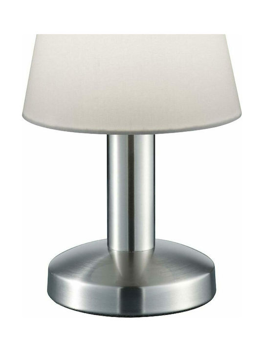 Trio Lighting Mats Metall Tischlampe für Fassung E14 mit Weiß Schirm und Silber Basis