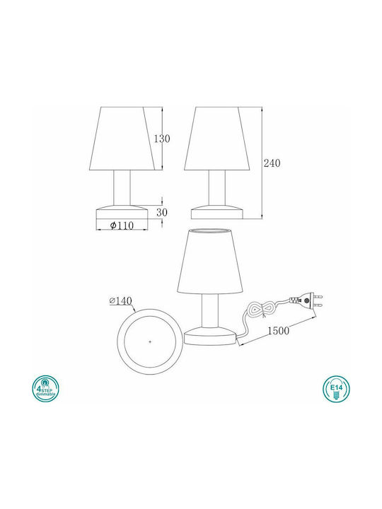 Trio Lighting Mats Metall Tischlampe für Fassung E14 mit Weiß Schirm und Silber Basis