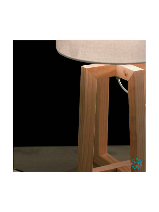 Fan Europe Wood Table Lamp for Socket E14 with White Shade and Beige Base