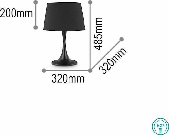 Ideal Lux Metall Tischlampe für Fassung E27 mit Schwarz Schirm und Basis
