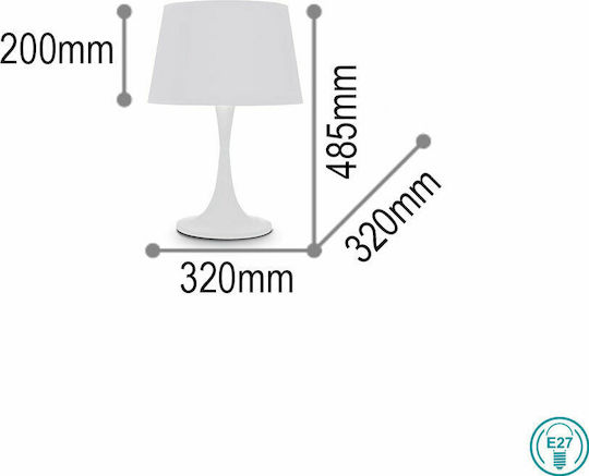 Ideal Lux Metall Tischlampe für Fassung E27 mit Weiß Schirm und Basis