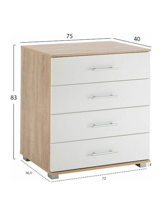 Kommode Schlafzimmer Holz mit 4 Schubladen Sonama / Weiße 75x40x83cm