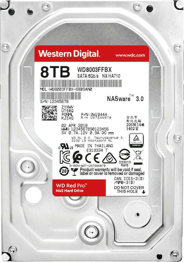 Western Digital Red Pro 8TB HDD Σκληρός Δίσκος 3.5" SATA III 7200rpm με 256MB Cache για NAS WD8003FFBX