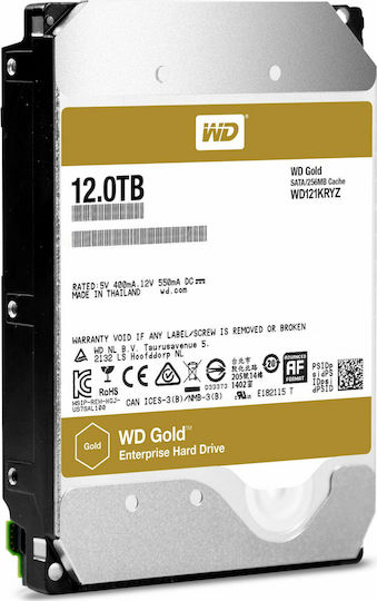 Western Digital Gold 12TB HDD Hard Drive 3.5" SATA III 7200rpm with 256MB Cache for Desktop WD121KRYZ