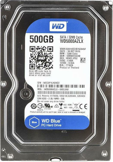 Western Digital Blue 500GB HDD Σκληρός Δίσκος 3.5" SATA III 7200rpm με 32MB Cache για Desktop WD5000AZLX