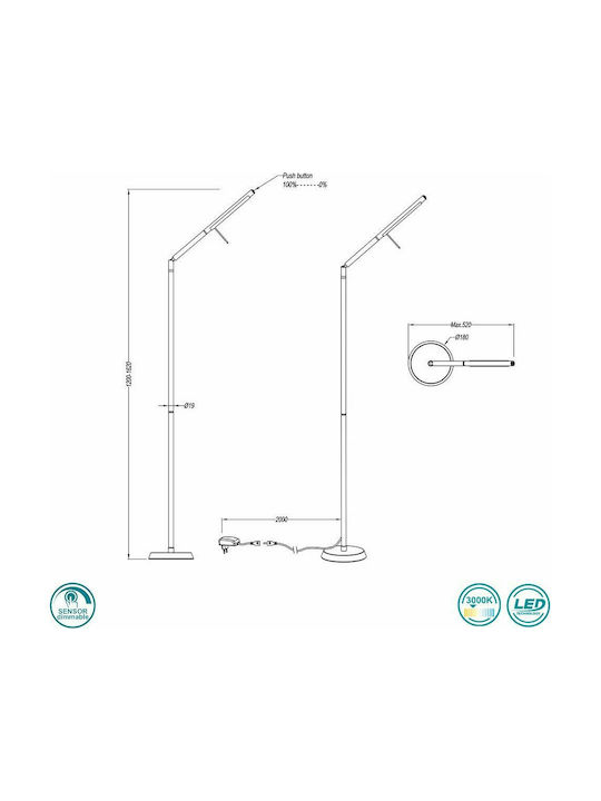Trio Lighting Filigran LED Floor Lamp H162xW18cm. with Warm White Light 560lm Silver