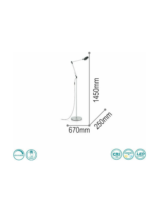 Ideal Lux Futura PT1 LED Floor Lamp H145xW25cm. with Natural White Light 600lm Silver