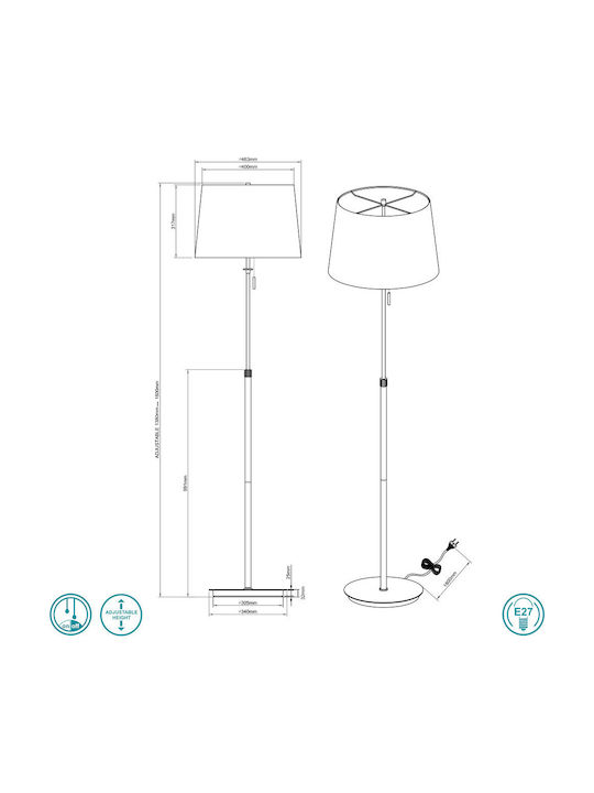 Trio Lighting Lyon Stehleuchte H180xB46.3cm. mit Fassung für Lampe E27 Weiß
