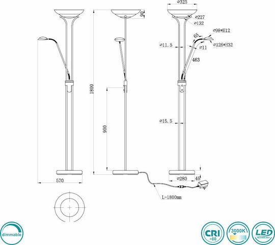 Trio Lighting Orson LED Подова Лампа В180xД32см. 2700лм Златист