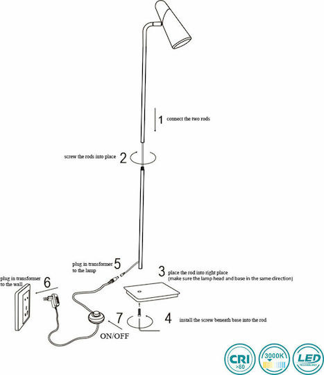 Faro Barcelona Lao LED Stehlampe Y122xM10cm mit Warmes Weiß Licht 400lm Schwarz Matt