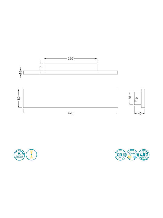 Trio Lighting Concha Modern Lamp Wall with Integrated LED and Warm White Light Black 47x8cm