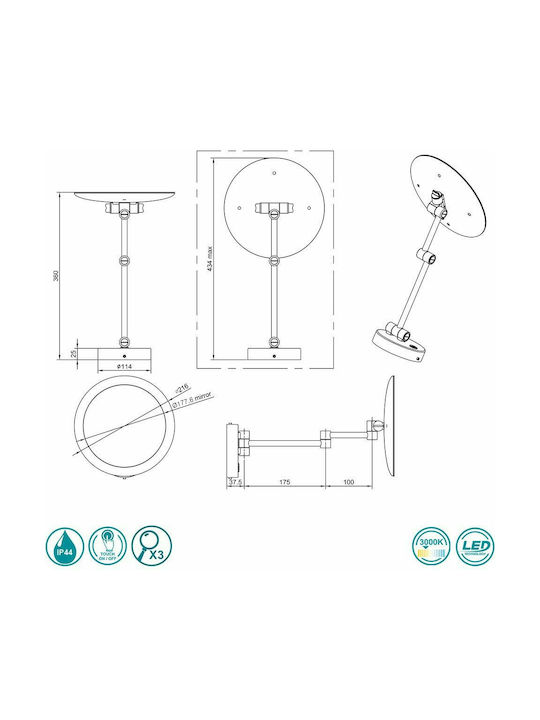 Trio Lighting View Modern Lamp Bathroom with Integrated LED and Warm White Light Silver 22x36cm