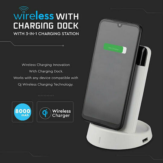 V-TAC VT-3509 Power Bank 8000mAh cu 2 Porturi USB-A Alb