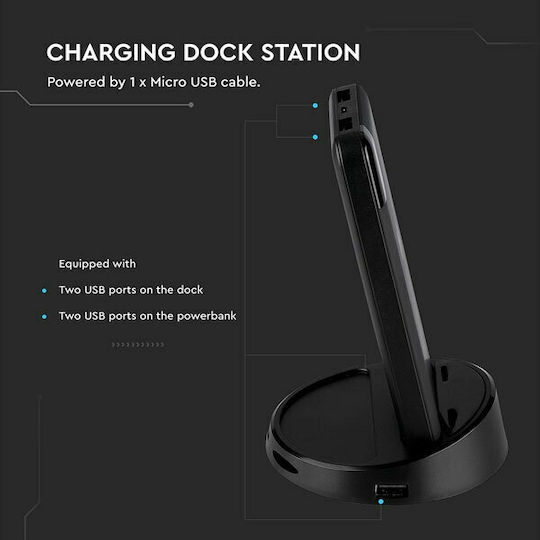 V-TAC VT-3509 Power Bank 8000mAh mit 2 USB-A Anschlüssen Schwarz