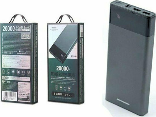 Remax RPP-131 Power Bank 20000mAh με 2 Θύρες USB-A Γκρι