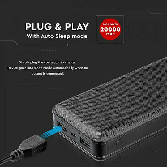 V-TAC VT-3502 Power Bank 20000mAh с 2 USB-A порта Черен