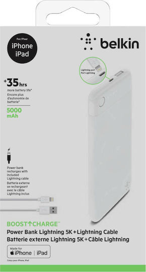 Belkin Boost Charge with Lightning Connector + Lightning Cable Power Bank 5000mAh with USB-A Port White