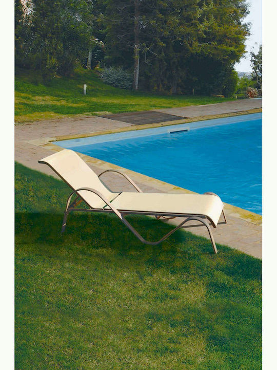 Deckchair Metallic with Textilene Fabric Beige 193x64x31cm.