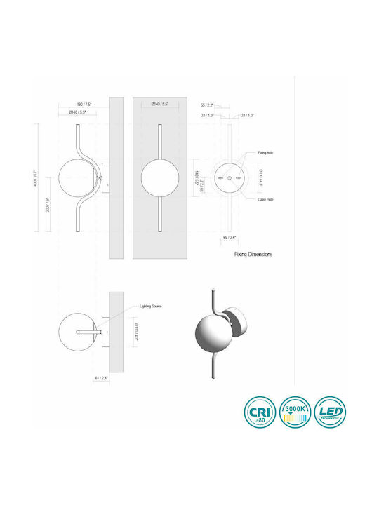 Faro Barcelona Le Vita Modern Lamp Wall with Integrated LED and Warm White Light Black 19x19cm