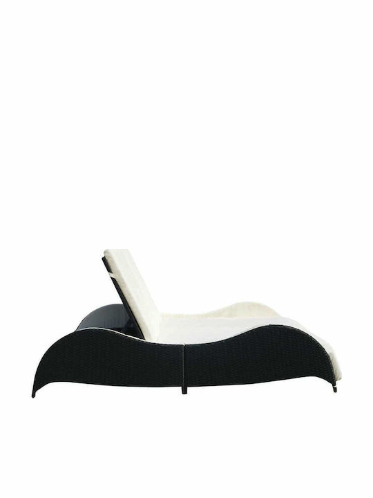 Sunbed Double Rattan with Cushion Black 200x132x45cm.