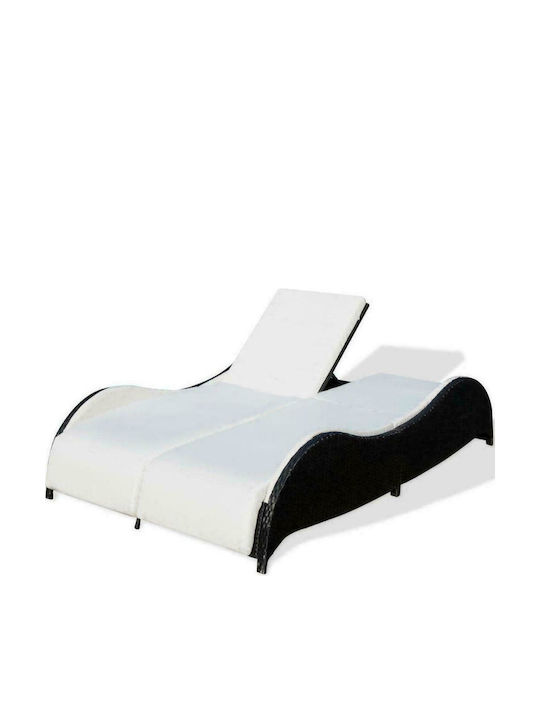 Sunbed Double Rattan with Cushion Black 200x132x45cm.