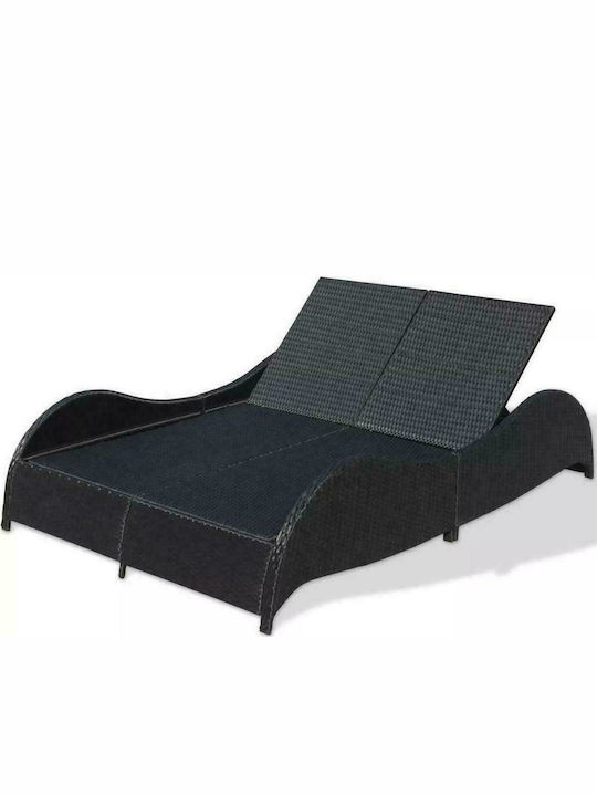 Sunbed Double Rattan with Cushion Black 200x132x45cm.