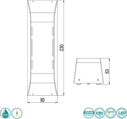 Sun Light Стенен Външен Плафон LED IP54 6W Двоен лъч 23x8εκ.