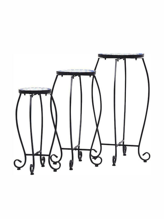 Auxiliary Outdoor Free Standing Table with Ceramic Surface and Metal Frame Blue 30x30x70cm