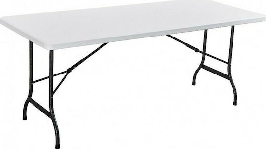 Outdoor Dinner Foldable Table with Plastic Surface and Metal Frame White 152x74.5x72cm