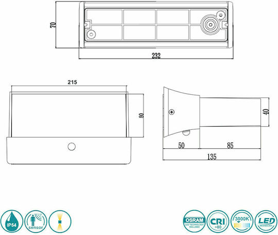 Trio Lighting Cuando Επιτοίχια Εξωτερική Πλαφονιέρα LED IP54 11W με Θερμό Λευκό Φως Διπλής Δέσμης 23x7εκ.