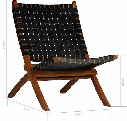 Outdoor Armchair Wooden Genuine Leather 59x72x79cm