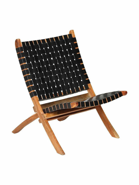 Outdoor Armchair Wooden Genuine Leather 59x72x79cm