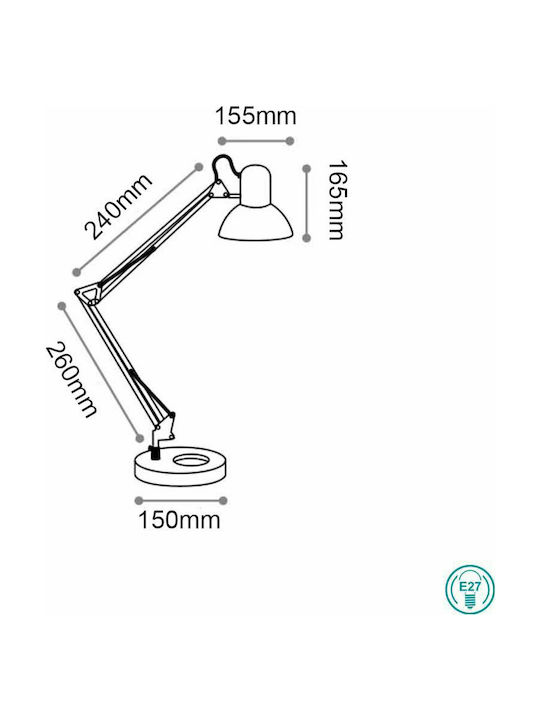 Ideal Lux Kelly TL1 Φωτιστικό Γραφείου με Σπαστό Βραχίονα για Ντουί E27 σε Λευκό Χρώμα
