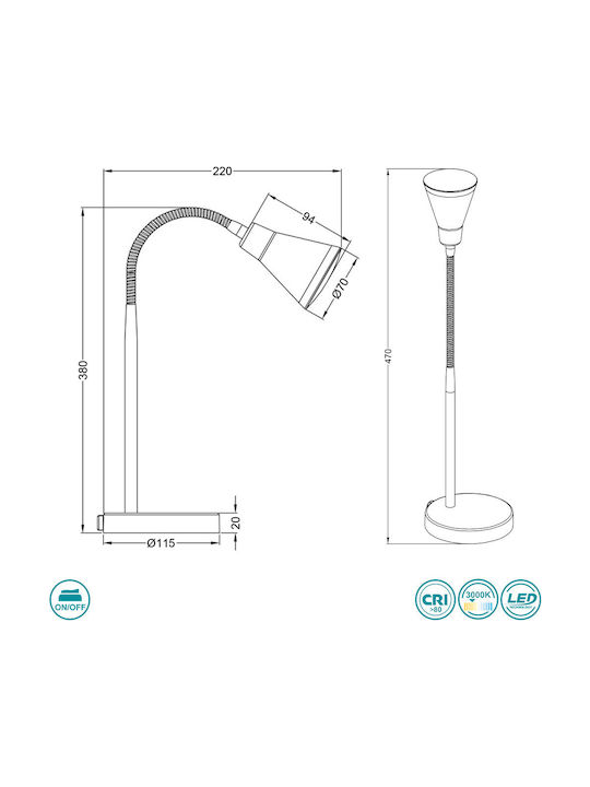 Trio Lighting Arras LED Office Lamp with Flexible Arm in White Color
