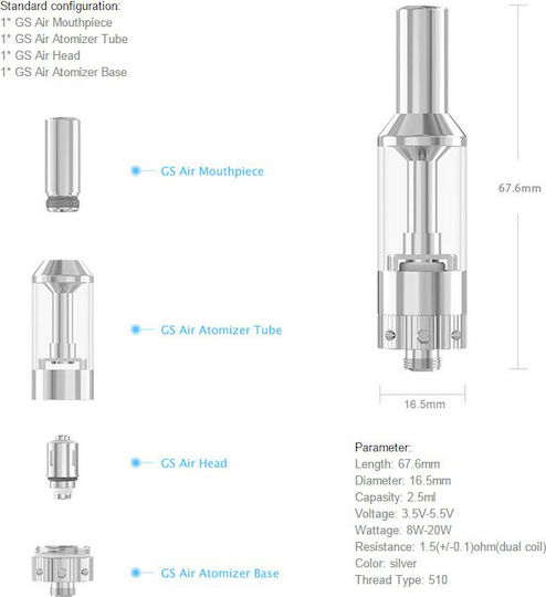Eleaf Gs Air Verdampfer für Elektronische Zigaretten 2.5ml Silver