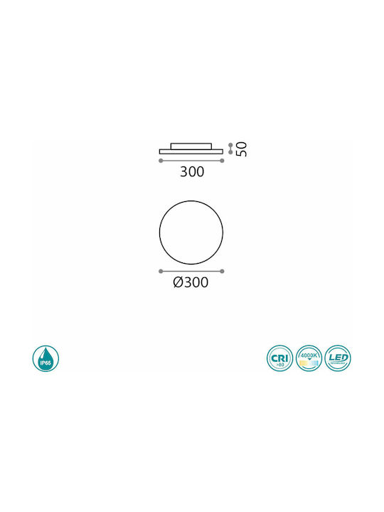 Ideal Lux Mib PL1 Round Πλαφονιέρα Οροφής Εξωτερικού Χώρου με Ενσωματωμένο LED σε Λευκό Χρώμα 202945