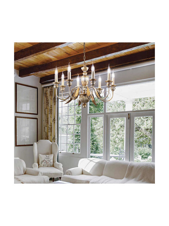 Ideal Lux Πολυέλαιος 8xE14 Ø64cm με Κεράκια Χρυσός 020839