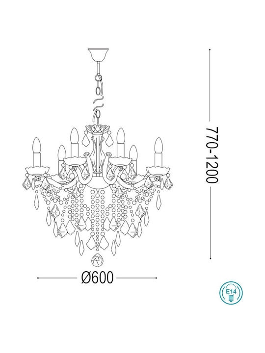 Ideal Lux Chandelier Ø60cm with Candlesticks Gold