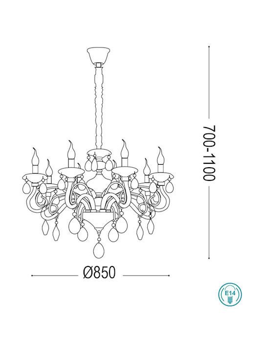 Ideal Lux Chandelier Candlestick 10xE14 Gold 85cm 087771