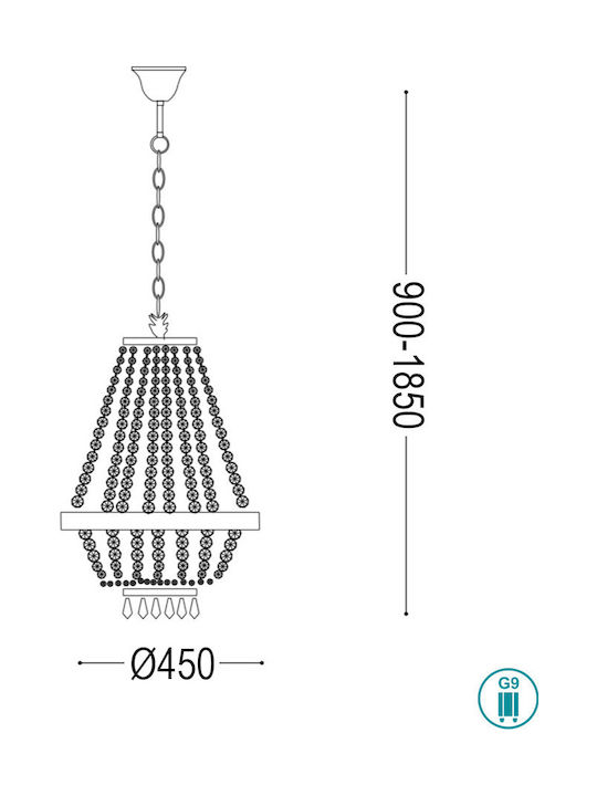 Ideal Lux Candelabru 9xG9 Ø45cm cu Cristale Auriu 114736