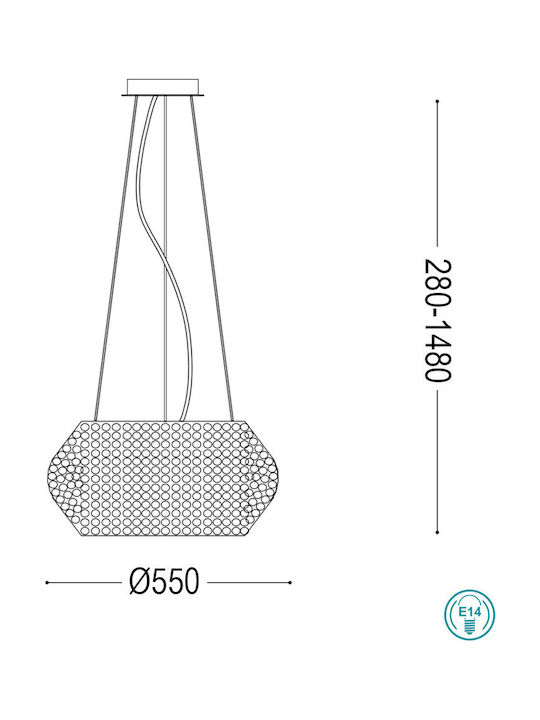 Ideal Lux Πολυέλαιος Ø55cm με Κρύσταλλα Χρυσός Ideal Lux Πολυέλαιος Ø55cm με Κρύσταλλα Χρυσός