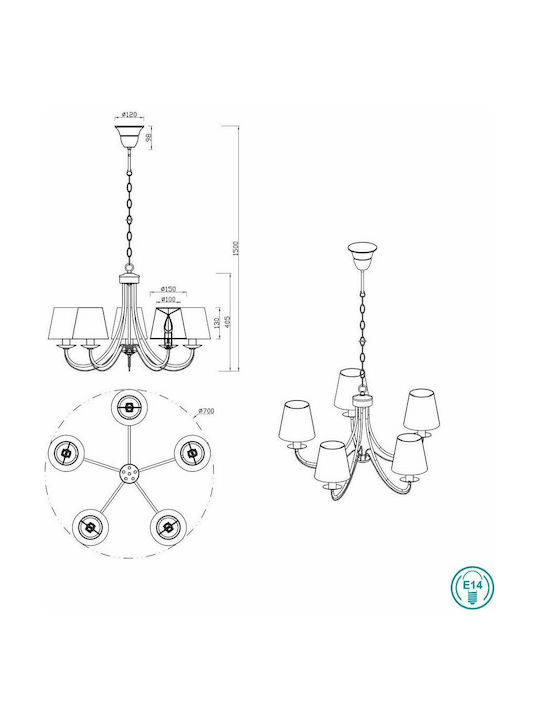 Trio Lighting Cortez Candelabru 5xE14 Ø66cm Alb 110600531
