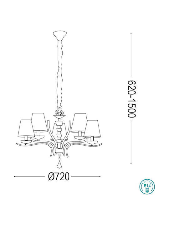 Ideal Lux Pegaso Sp5 Kronleuchter mit Lampenschirmen Gold