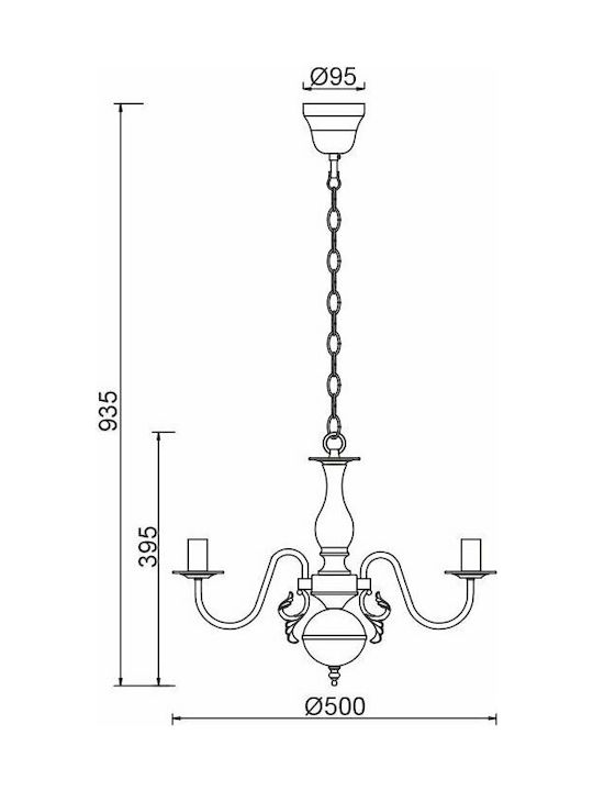 Aca Chandelier Candlestick 3xE14 White 50cm DLA12003P